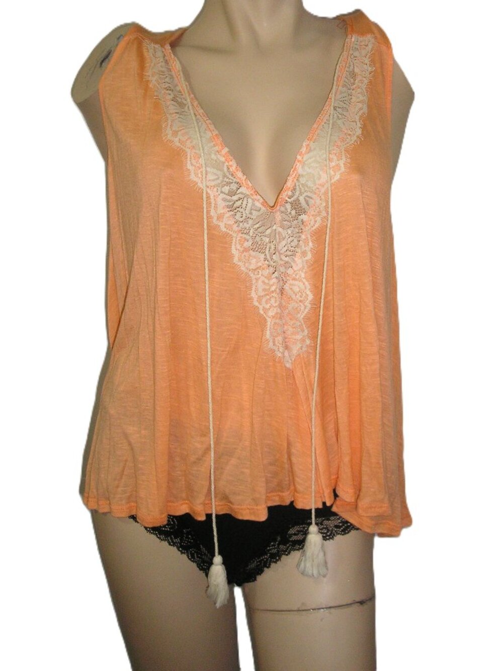 Boston Proper Lace Detail Deep V-Neck Sheer Tank Top, Size Small / Medium
